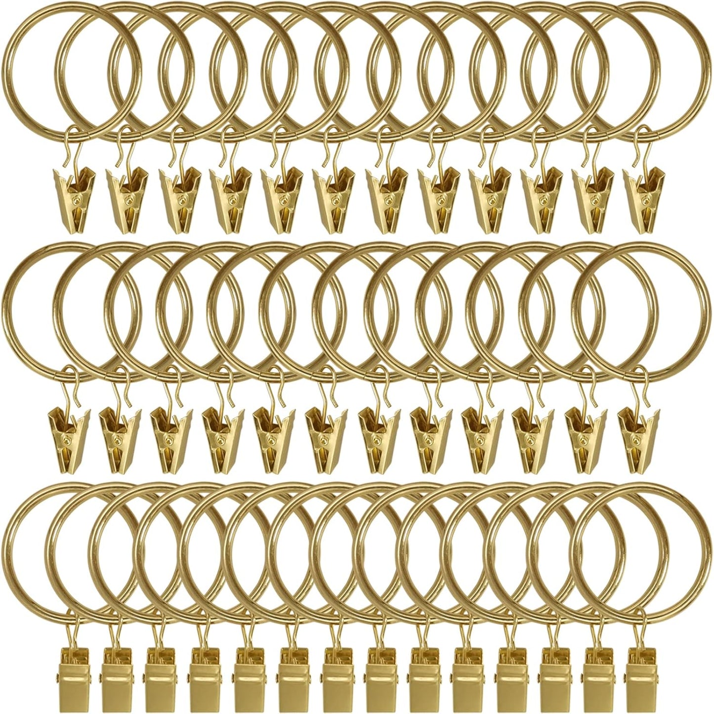 40 Pack Gold Curtain Rings with Clips, Curtain Hooks Hangers Clip Rings for Hanging Drapes Bows Hat, Drapery Rings 1.5 in I D, Fits up to 1.2 in Diameter Curtain Rod.