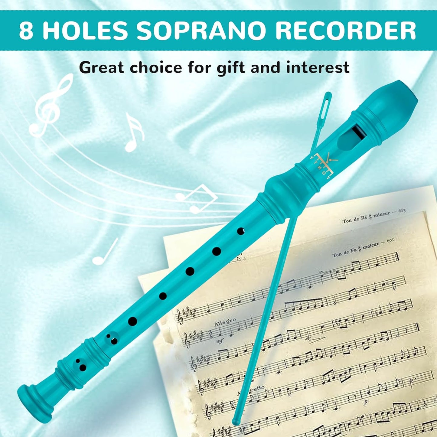 Soprano Recorder 8-Hole Instrument for Kids Beginners, Baroque Style C Key Kids Flute with Cleaning Rod & Case Bag for School Education Home Entertainment - Deep Green
