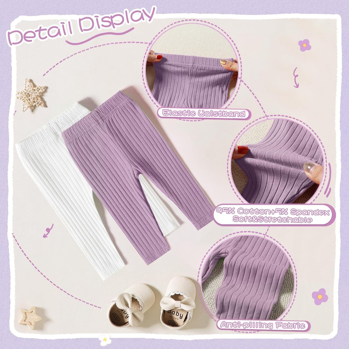 Newborn Toddler Baby Girl Pants Leggings Ribbed Straight Flare Infant Girl Pants Leggings Bell Bottoms 5 Packs