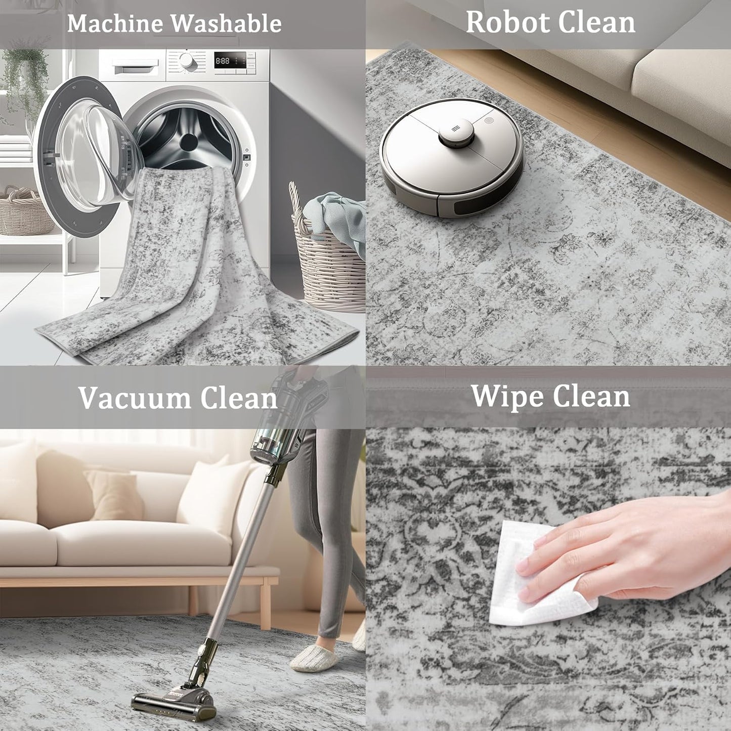 6x9 Area Rug Living Room Rugs - Washable Rug Large Modern Abstract Soft Thin Carpets Indoor Floor No Slip Vintage Carpet for Bedroom Under Dining Table Nursery Home Office Decor Gray