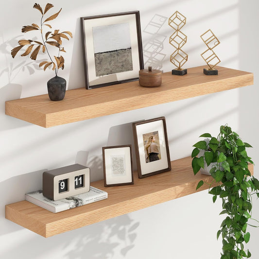 Floating Shelves for Wall, USA-Sourced Oak Wood 36 Inch Long Wall Shelves Set of 2, Natural Wooden Wall Mounted Picture Ledge Shelf, Nursery Book Storage Shelf Kids Bookshelf, Display Shelf