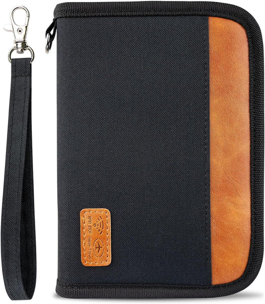 Passport Holder for Famliy Travel Wallet Passport Wallet Document RFID Blocking Organizer with Zipper Clutch Bag Flight Ticket Credit Cards Men Women (Black)