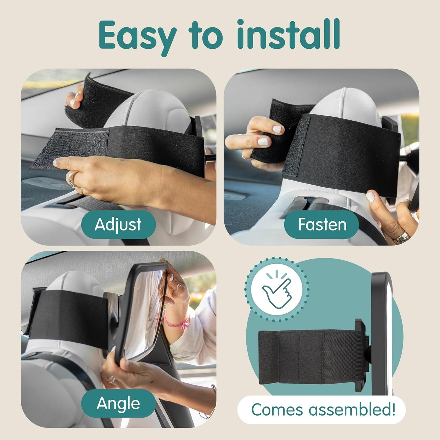 Onco Fixed Headrest Baby Car Mirror - Tesla-Compatible Car Mirror for Baby, 100% Shatterproof & Shake-Proof, Non-Slip with 360° Rotation, Newborn Must Haves