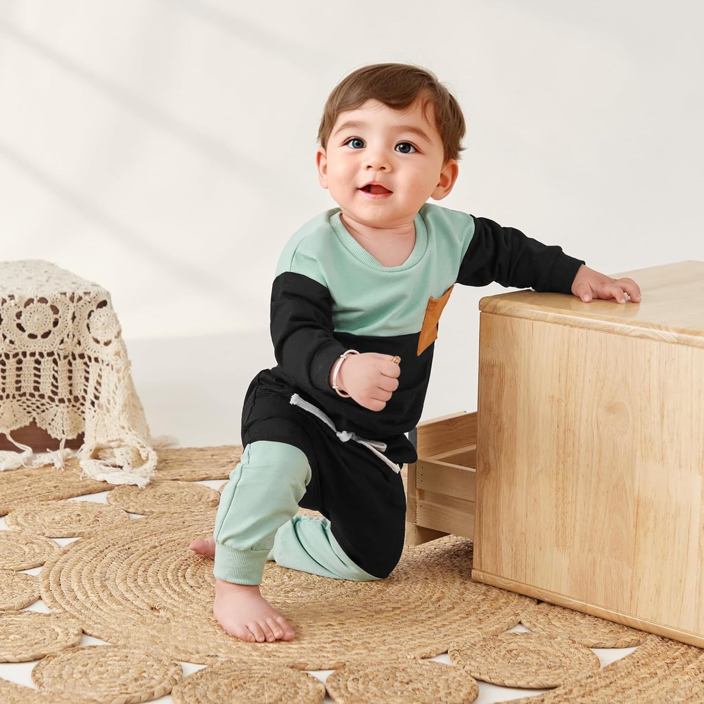 Kupretty Toddler Baby Boy Fall Winter Clothes Color Block Long Sleeve Sweatshirt Pullover Tops + Joggers Pants Outfit Set