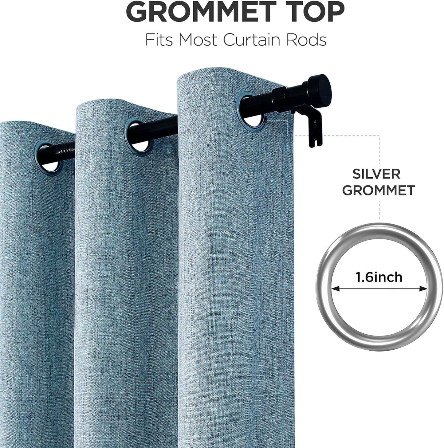 Joydeco Light Blue Blackout Curtains 96 Inches Long, Curtains 96 Inch Length 1 Panel for Bedroom, Thermal Insulated Linen Black Out Curtains with Grommets(100x96, Light Blue)