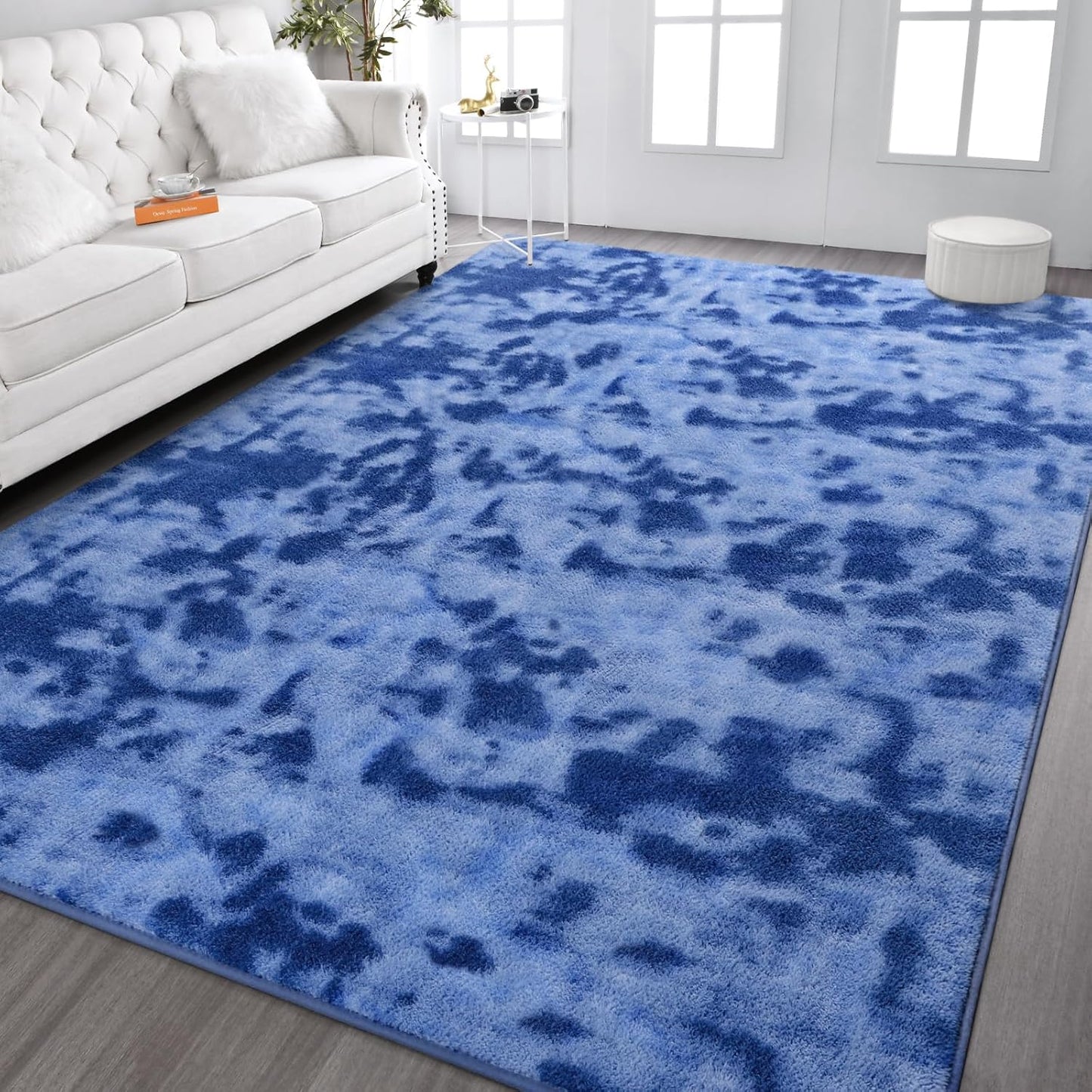 Kimicole 6x9 Washable Area Rugs for Living Room Bedroom, Large Low Pile Ulta-Thin Solid Color Rug, Non-Slip Soft Fluffy Carpet for Nursery Kids Room Dorm Room Home Decor (Blue)