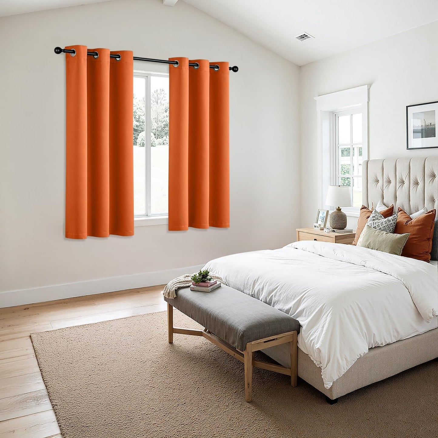 MIULEE Orange Blackout Curtains - Bedroom Window Treatment Fall Curtains Thermal Insulated Room Darkening Drapes for Living Room Kitchen Grommet Light Blocking Drapery, 40 x 45 Inches Long, 2 Panels