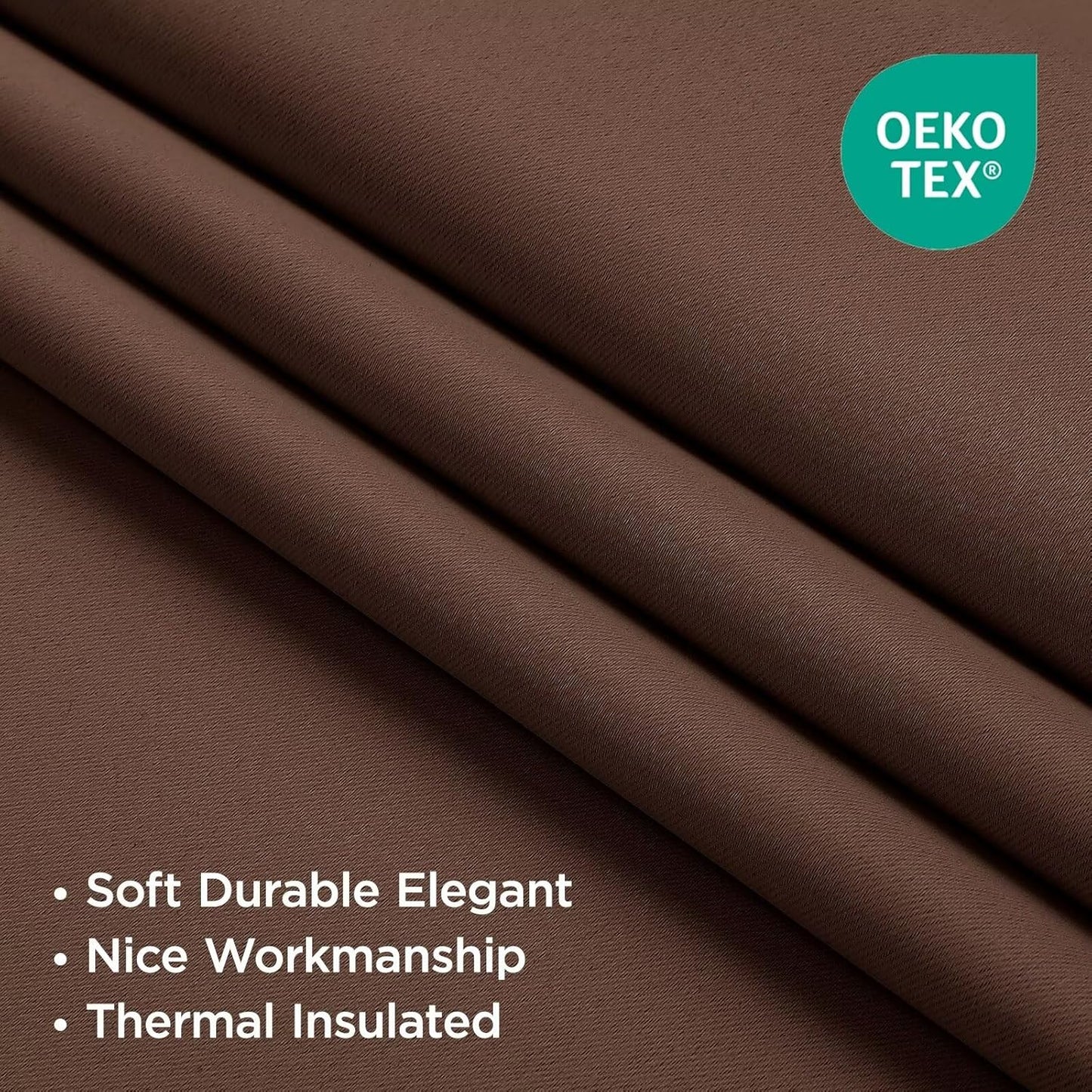 Joydeco 90 Inch Curtains for Bedroom, Thermal Insulated Black Out Curtains 2 Panels Set, Room Darkening Drapes for Living Room Window Rod Pocket Back Tab (W52 x L90 Inch, Brown)