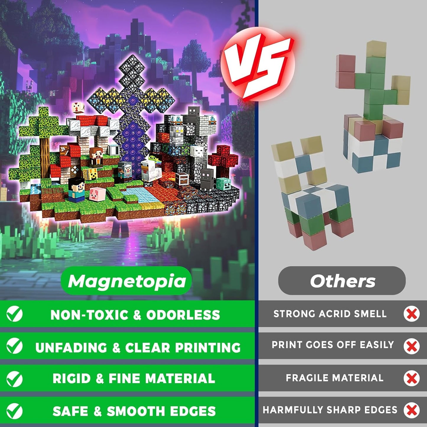 Magnetic Blocks - 500 PCS Magnetic Building Blocks Cubes, Magnet Toys for Kids Age 3+, Toy Building Set for Kids, Magnets Stacking Construction Birthday Gifts for Boys Girls Age 4-8, 8-12