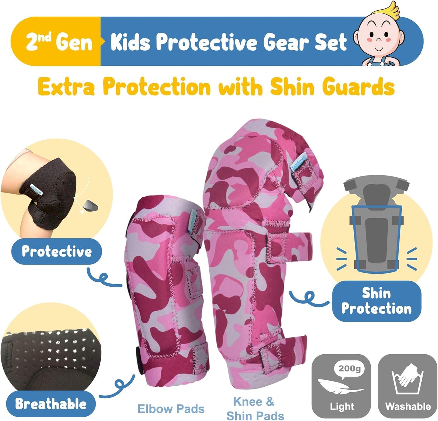 Soft-Style Kids Knee and Elbow Pads with Bike Gloves, Flexible Impact-Resistant Gear for Ages 2-11, Designed for Balance Bikes, Roller-Skating, and Skateboarding