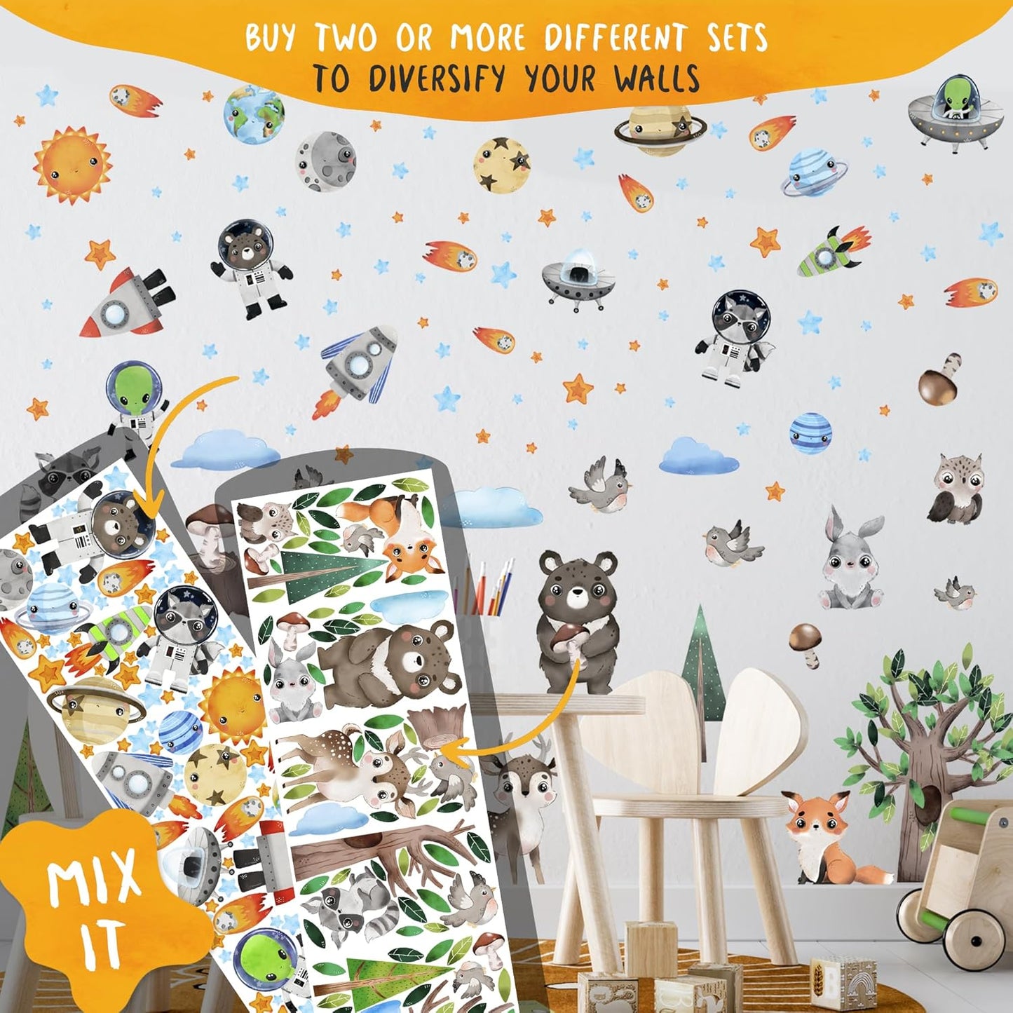 Safari Animal Wall Decals for Kids by Lipastick-Peel and Stick Jungle Stickers Giraffe, Elephant, Hippo, Palm Tree, Parrot for Toddlers Room, Nursery, Playroom, Classroom, Daycare Decor Art- S Size