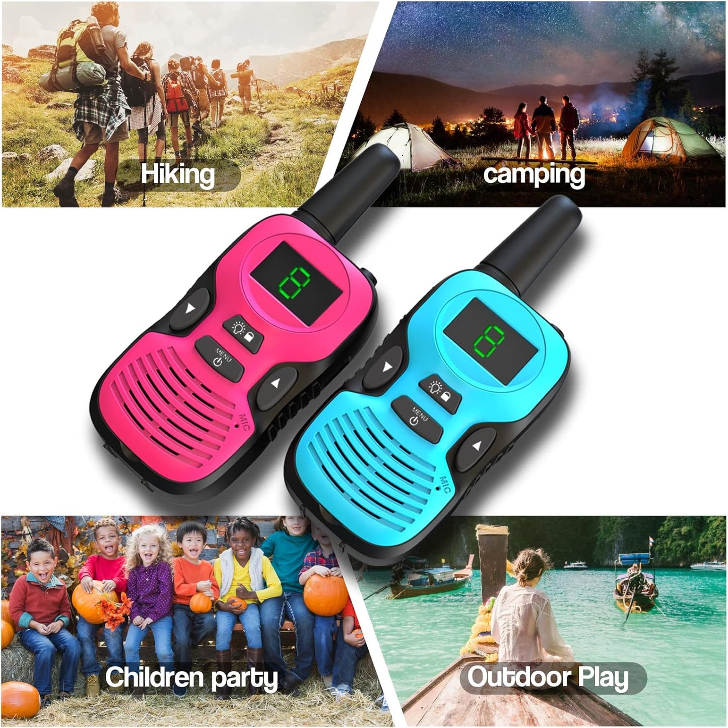 Walkie Talkies for Kids Rechargeable 3 Pack - Long Range Kid Walkie Talkie for Camping Hiking Outdoor - Walkie-Talkies Walky Talky for Kids - Toys and Gifts for 3-12 Year Old Boys Girls