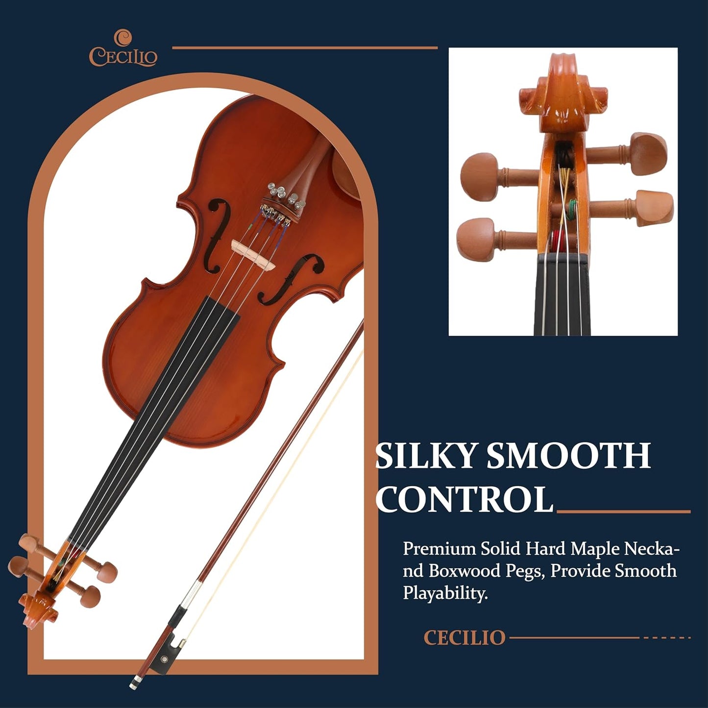 Cecilio 1/2 Size Natural Varnish Violin for Beginners, Hand-Carved Solid Spruce Top, Maple Back & Sides, Full Fiddle Kit with Hard Case, Bows, Rosin, Shoulder Rest, Lesson Book