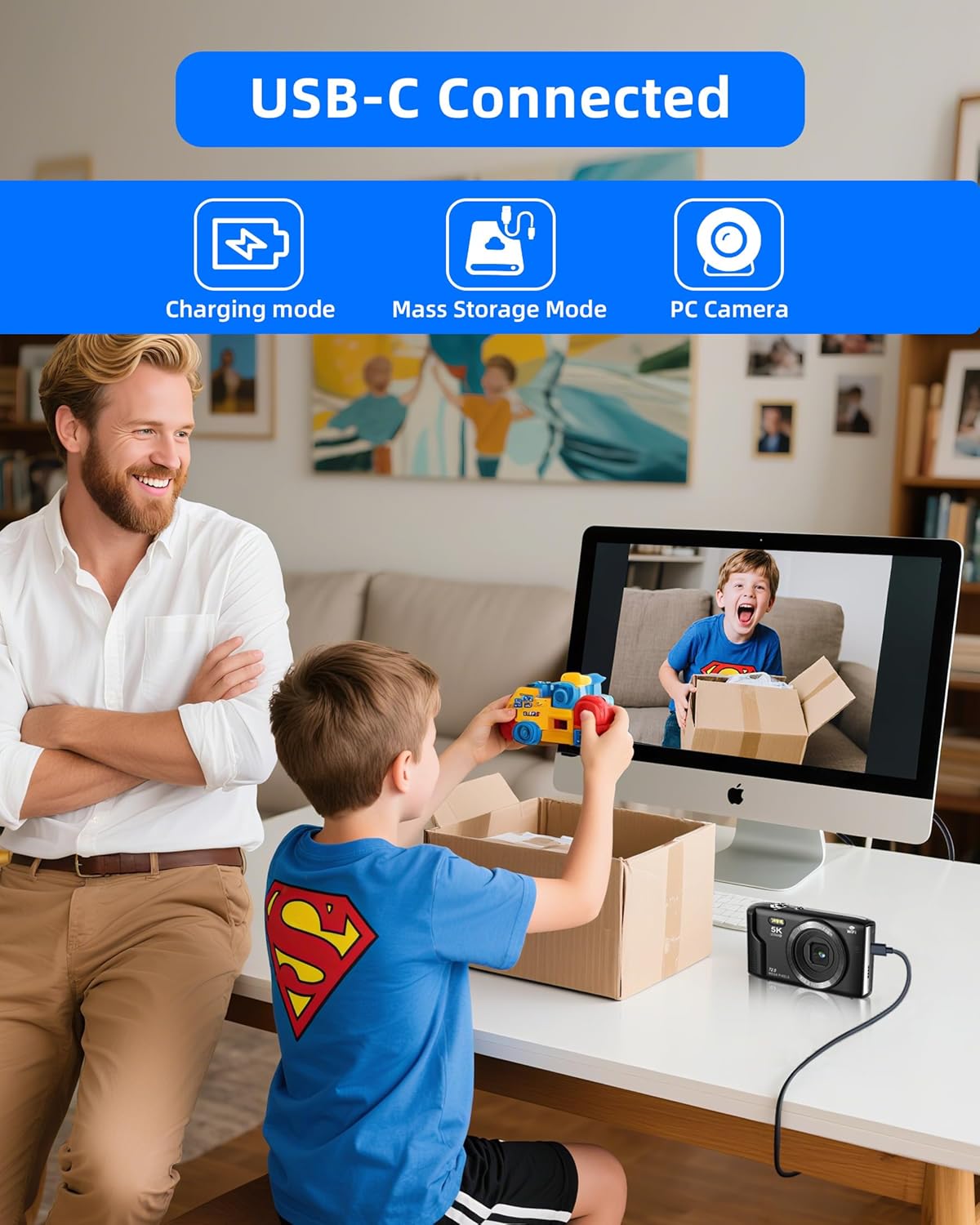 T TAKMLY Digital Camera 5K, Autofocus 16x Zoom 72MP Point and Shoot Cameras Compact Portable with Flash for Kids Boys Girls Teens Students, Anti Shake 2.8'' Screen, 64GB Card Include, White