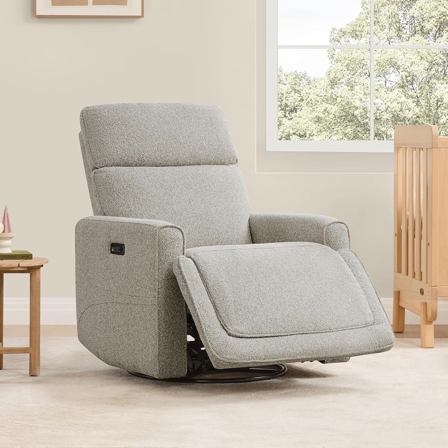 CHITA Electronic Power Recliner Chair Swivel Glider, FSC Certified Modern Nursery Rocking Chair with USB and Type-C Ports, Light Grey