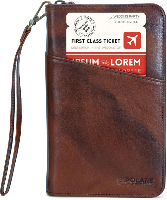 Polare Full Grain Leather Passport Holder Cover Case for Men and Women RFID Blocking Family Travel Wallet Holds 6 Passports