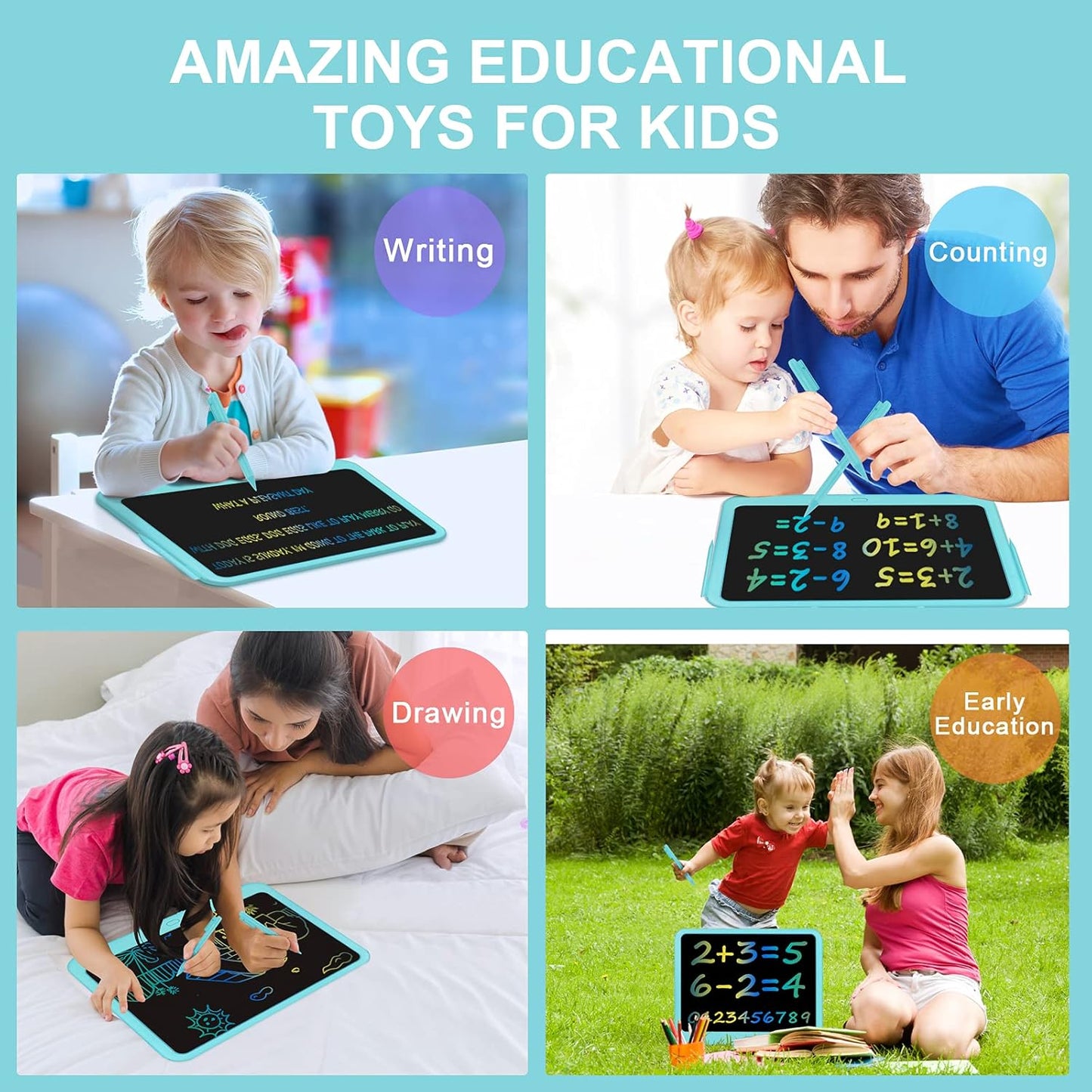 FLUESTON LCD Writing Tablet, Doodle Board Toys Gifts for 3-8 Year Old Girls Boys, 15 Inch Colorful Electronic Board Drawing Pad for Kids, Gifts for Toddler Educational Learning Travel Birthday, Blue