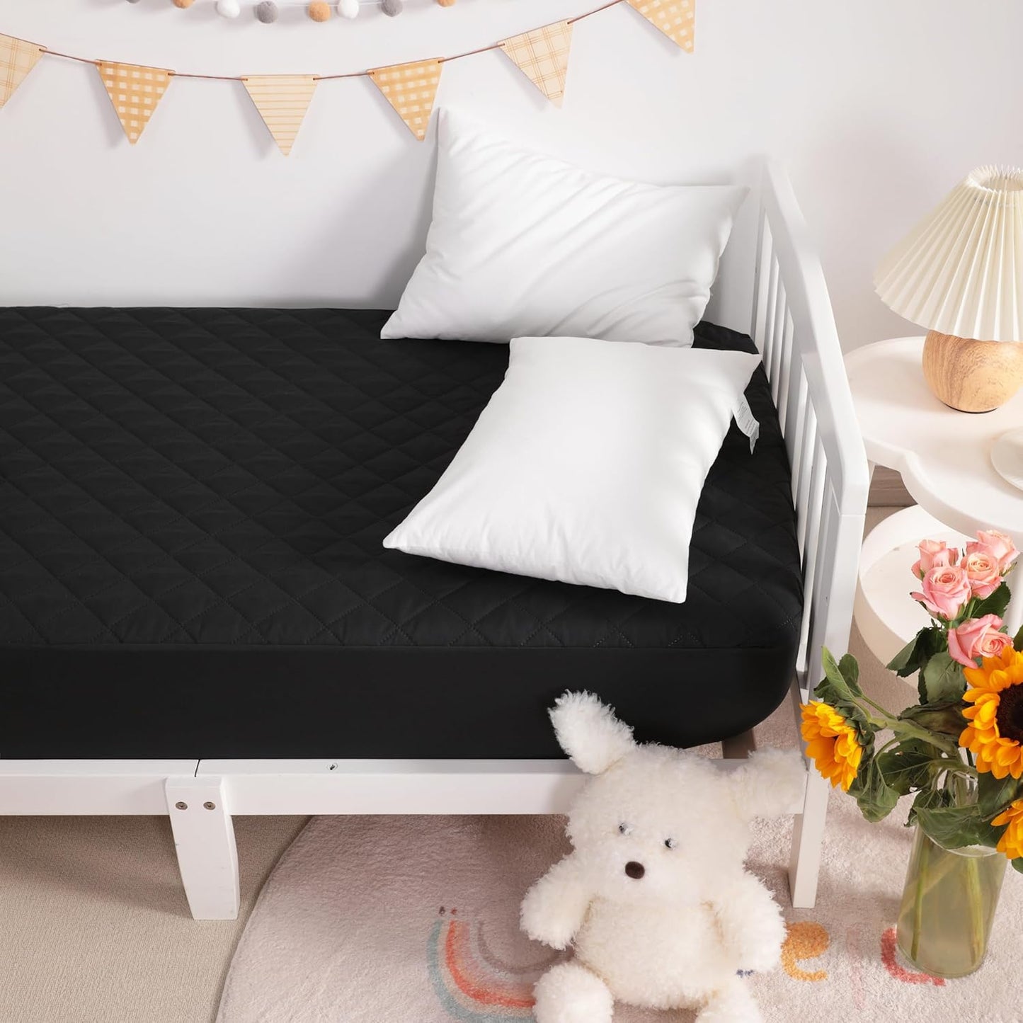 NTBAY 2 Pack Waterproof Crib Mattress Protector, Quilted 28"x52" Toddler Fitted Sheet - Machine Washable - Soft and Breathable Mattress Pad Cover for Crib, Nursery, Daycare, Cot, Black