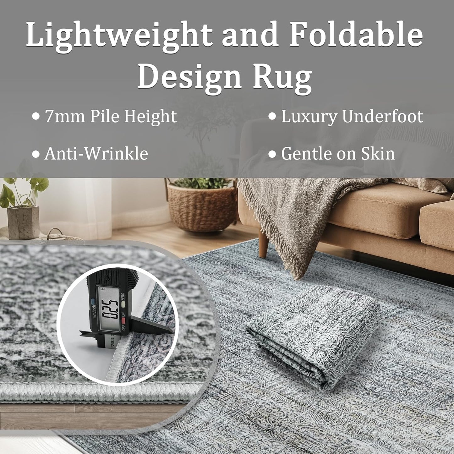 8x10 Area Rug Living Room Rugs - Washable Rug Large Modern Abstract Soft Thin Carpets Indoor Floor No Slip Vintage Carpet for Bedroom Under Dining Table Nursery Home Office Decor Gray Blue