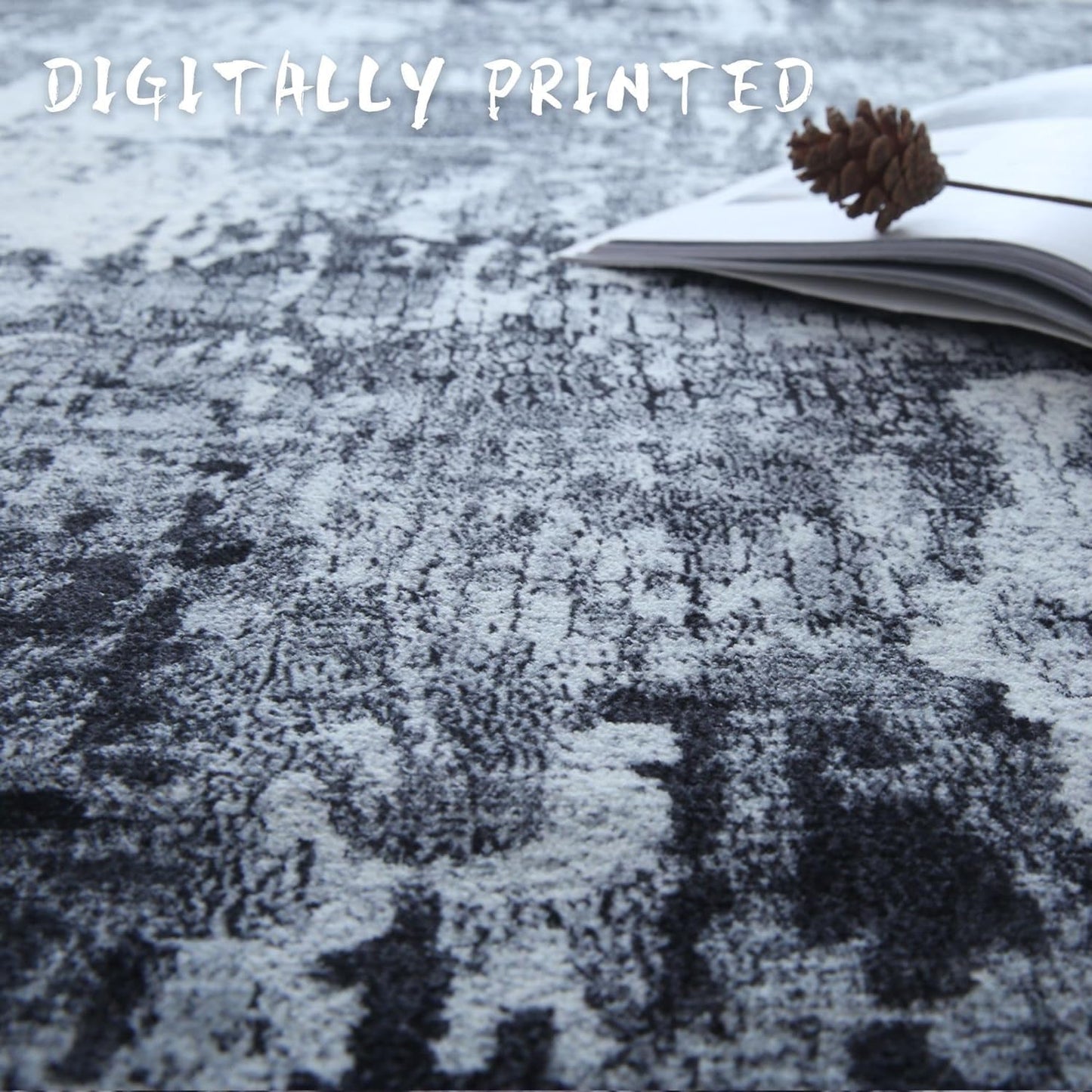 Runner Rug 2'6''x8' Hallway Washable Boho Soft Area Rug Abstract Pattern Non-Slip Faux Wool Vintage for Kitchen, Entryway, Laundry, Bedroom, Grey and Black