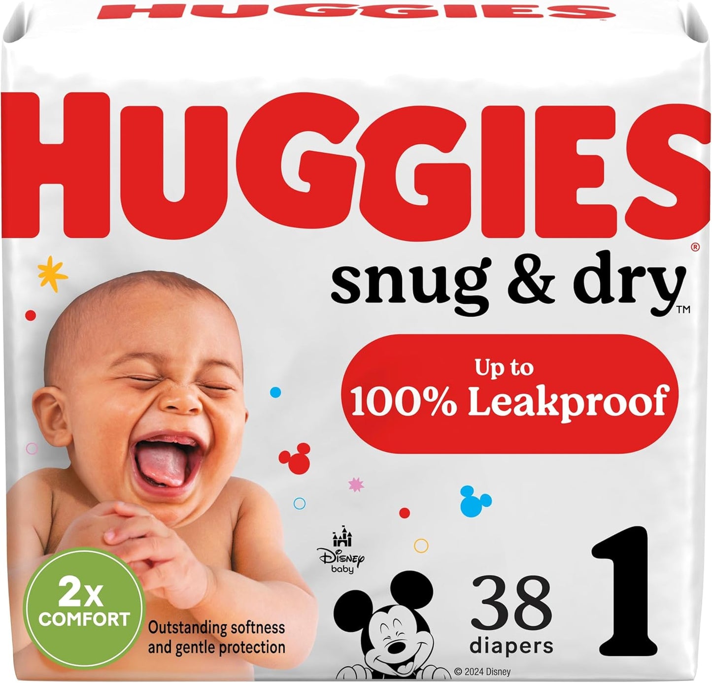 Huggies Size 1 Diapers, Snug & Dry Newborn Diapers, Size 1 (8-14 lbs), 38 Count, Packaging May Vary