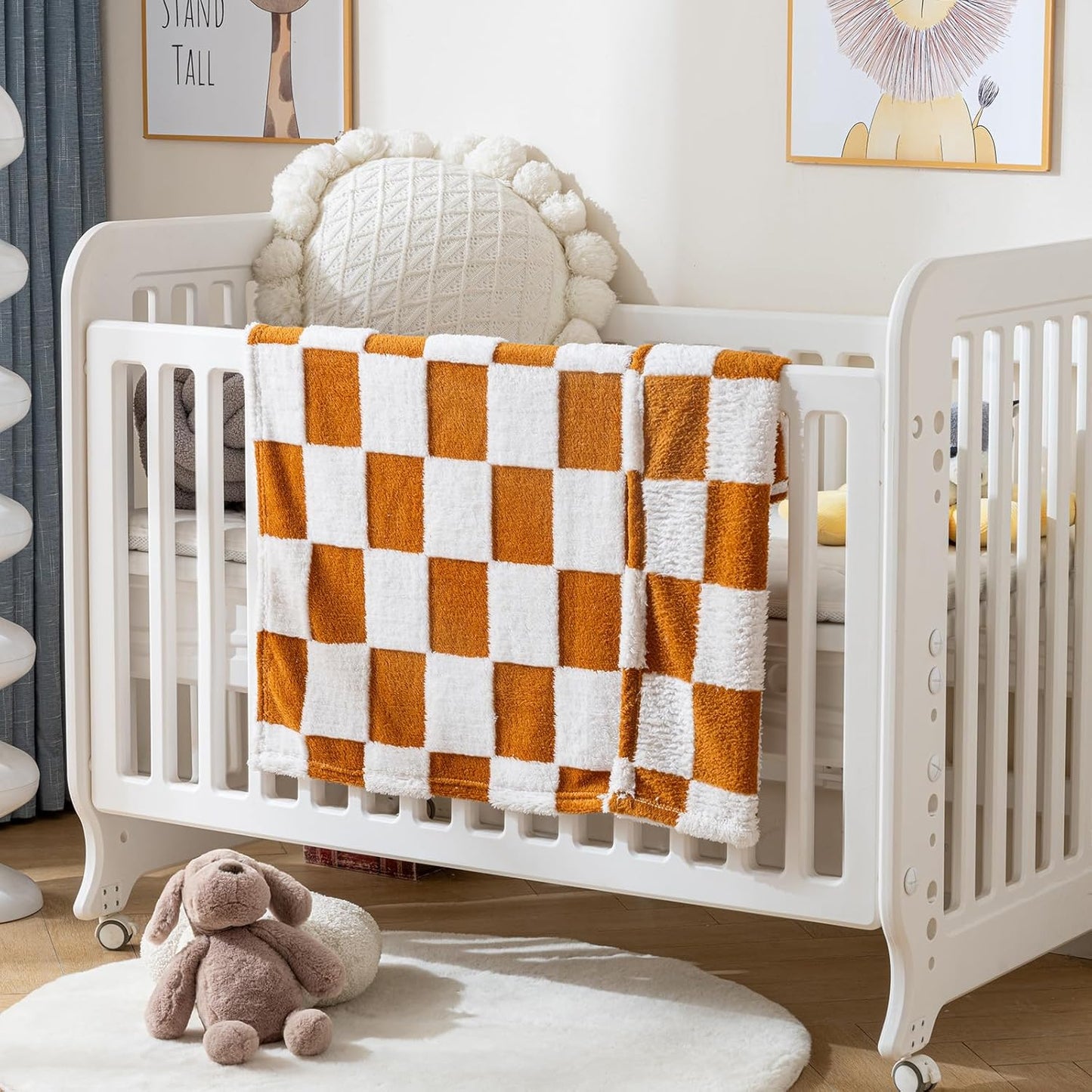 Fleece Baby Blanket for Boys 3D Checkerboard Design, Warm Cozy and Fluffy Infant Newborn Toddler Small Receiving Blankets for Crib Stroller, 30x40 Inches, Brown