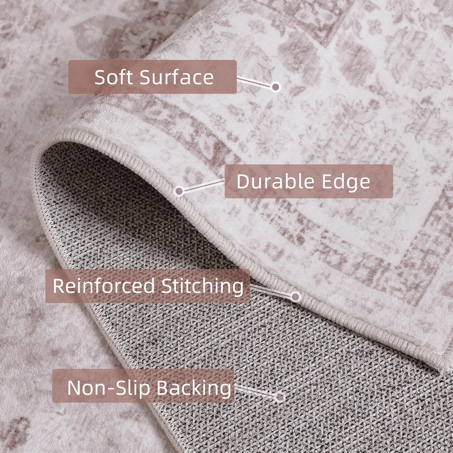 Pink Nursery Rug 5x8 Large Area Rugs for Living Room Vintage Rug Boho Floral Washable Area Rugs Indoor Carpet for Bedroom Dining Room Kids Room