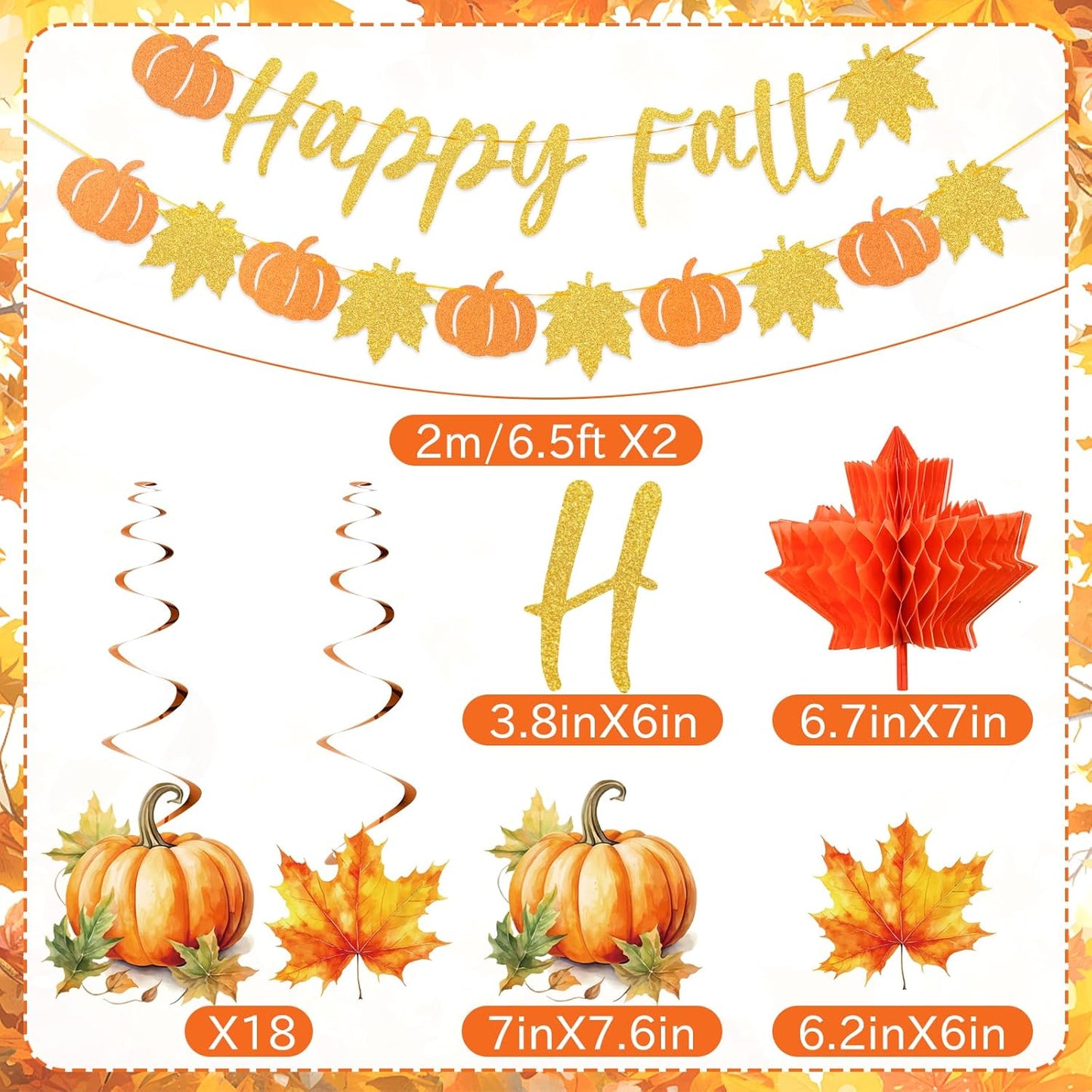 Happy Fall Party Decorations, with Pre-strung Pumpkin Banners and Hanging Swirls, Thanksgiving Hanging Decorations, Autumn Pumpkin Decorations for Home Indoor Fall Thanksgiving Party