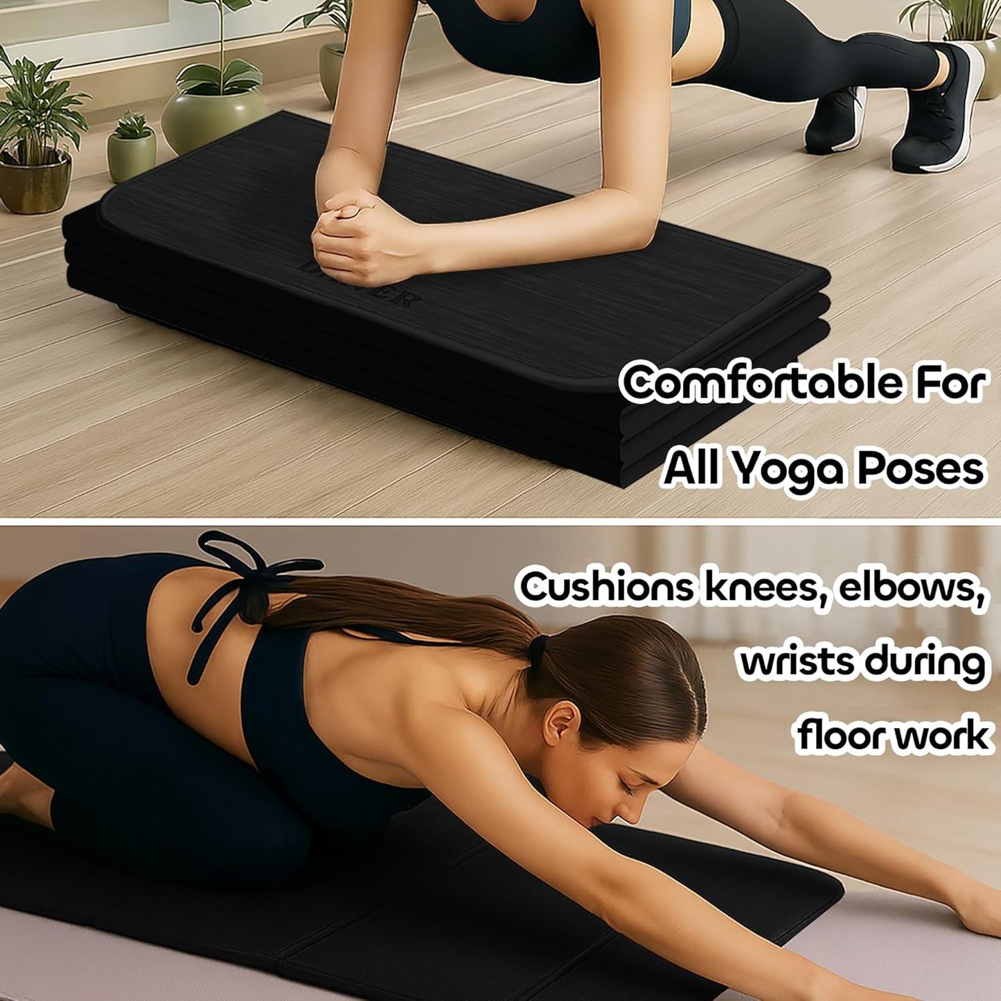 Foldable Yoga Mat 12mm Extra Thick Joint Protection,Portable Design for Travel/Pilates/Board/Camping,Environmental Sports Mat Non-Slip Gym Mat,Odorless POE Material