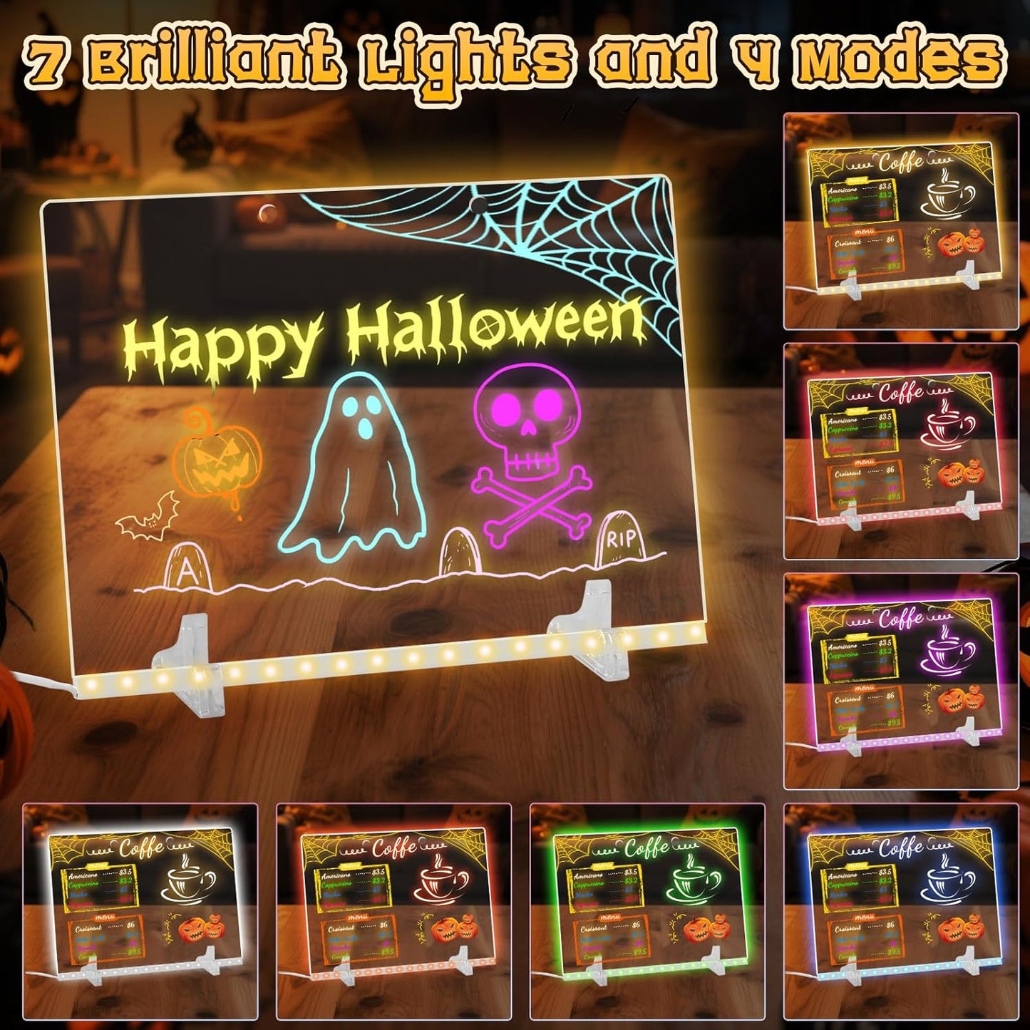 Lumiboard Led Drawing Board with 7 Colors,14"X10" Acrylic Dry Erase Board with Light, Include Adapter, Hanging Chain, Led Drawing Board for Kids with Stand,Birthday and Halloween Gifts for Kids