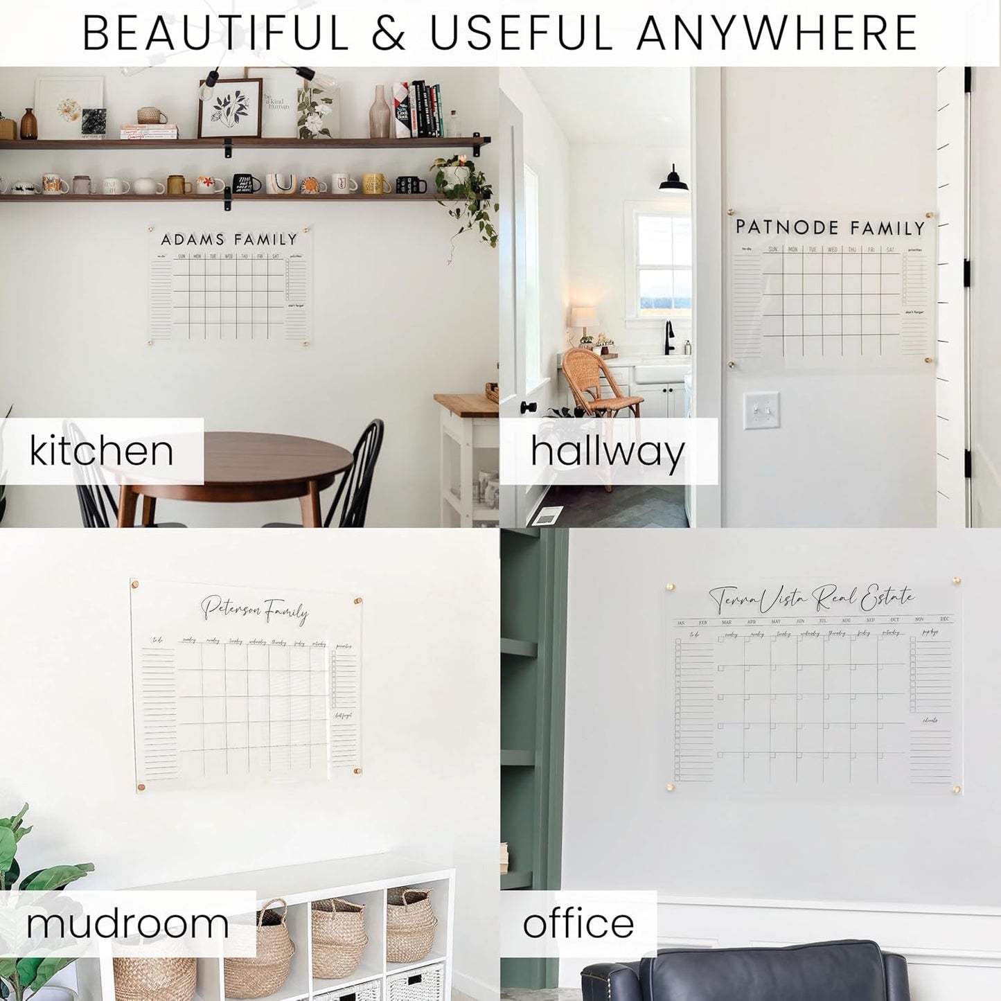 Personalized Clear Acrylic Calendar for Wall, Calendar Whiteboard for Wall, Dry Erase Wall Calendar, Wall Calendar Organizer System for Home (Block, Black, 38"W x 26"H)