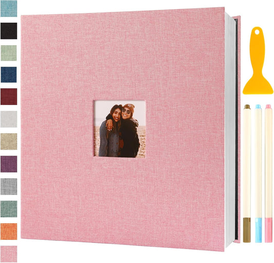 Photo Album Self Adhesive Pages Scrapbook Magnetic Photo Albums for 4x6 5x7 8x10 Pictures Sticky Pages Books for Baby Family Wedding 13.2x12.8 Pink 120 Pages