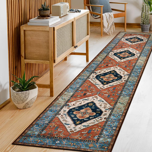 Lahome Boho Runner Rugs for Hallway 2x10 Extra Long Washable Non-Slip Hallway Rug Runner Low-Pile Stair Kitchen Carpet Oriental Throw Carpet for Entrance Bathroom Living Room Mat Foyer