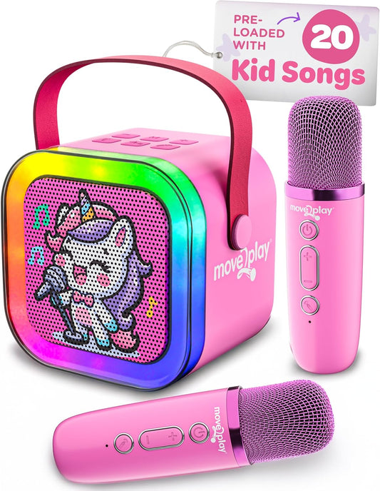 Move2Play, Karaoke Machine for Kids | Includes 20+ Kid Songs | 2 Microphones | Connect with Bluetooth | 3, 4, 5, 6, 7+ Year Old Gift | Toy for Girls, Boys, & Toddler | Birthday Present