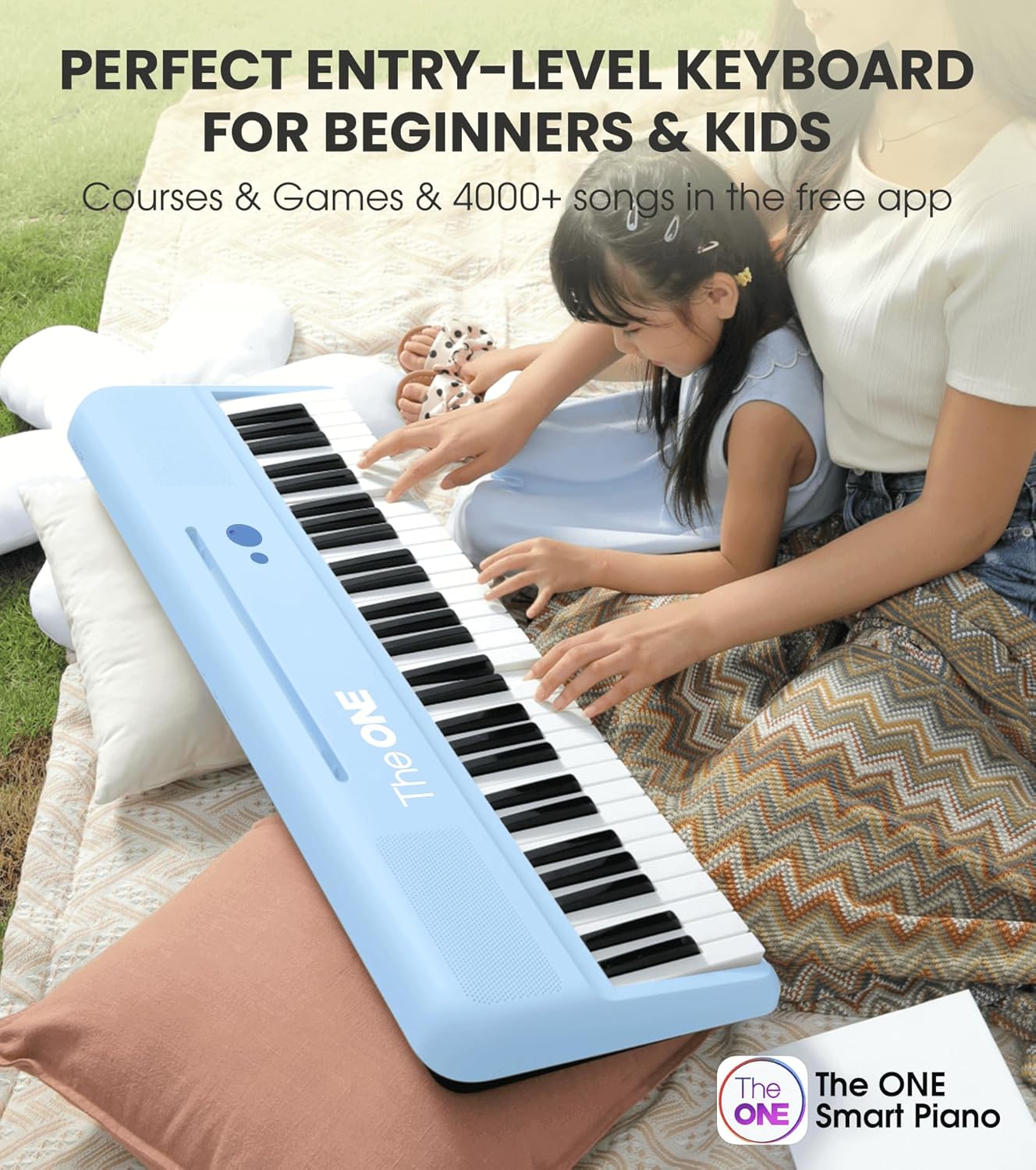 The ONE Smart Keyboard COLOR 61 Keys Piano Keyboard, Music Keyboard with 256 Timbres, 64 Polyphony, 2 Speakers, Built-in LED Lights and Free Apps (Blue)