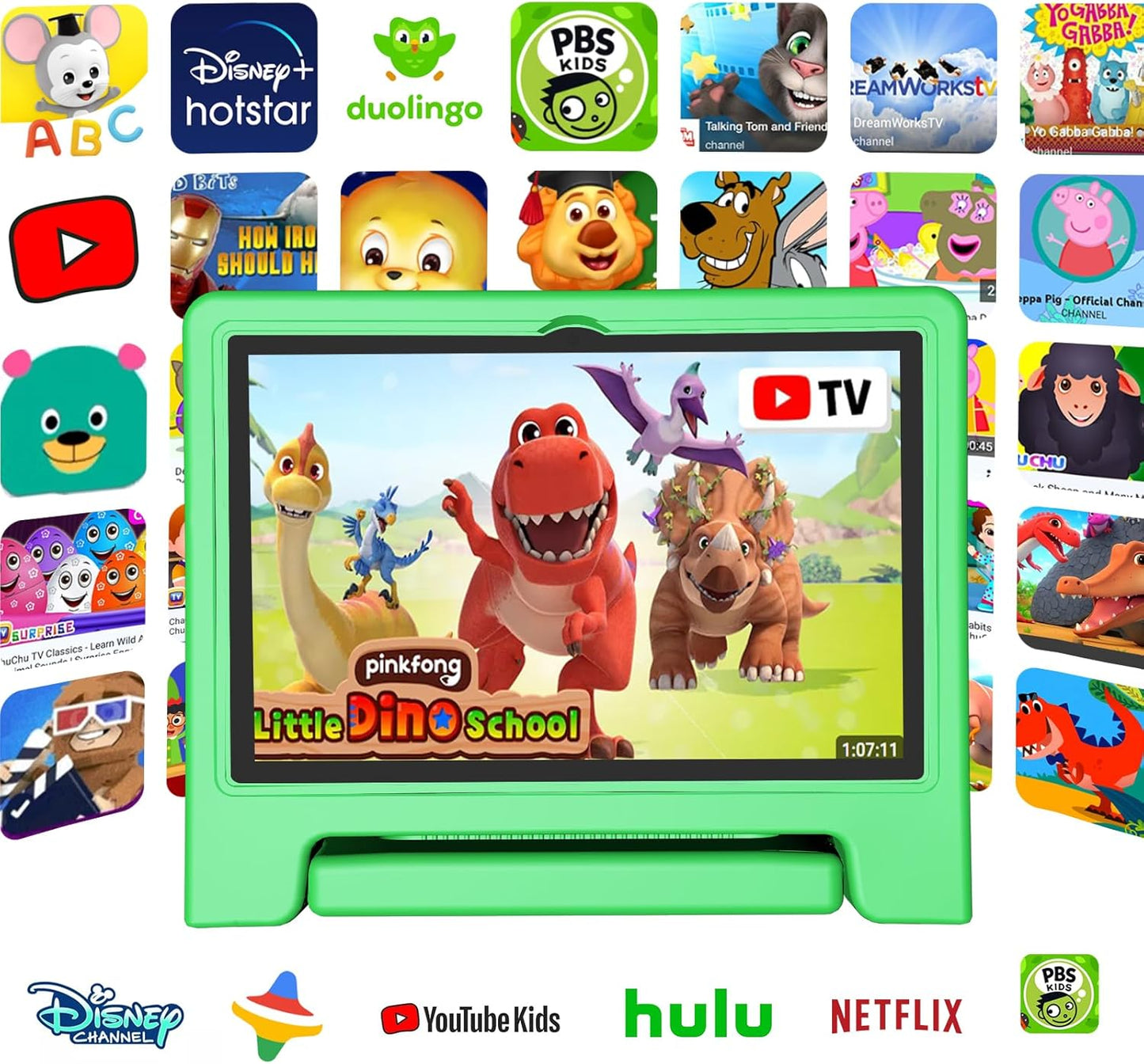 Tablet for Kids Age 3-12 10.1 inch Android 14 6000mAh 8GB RAM+64GB ROM Expandable to 1TB Kids Tablets WiFi6 Google Kids Space Parental Control 1280 * 800 HD Screen - Green