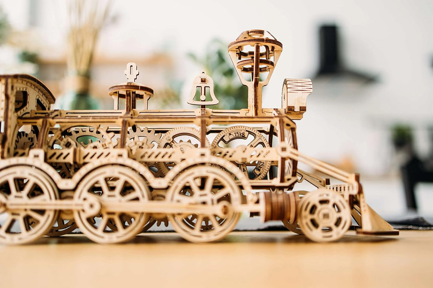 Wood Trick Wooden Toy Train Set with Railway - 34x7″ - Locomotive Train Toy Mechanical Model Kit - 3D Wooden Puzzles for Adults and Kids to Build - Engineering DIY Models for Adults to Build