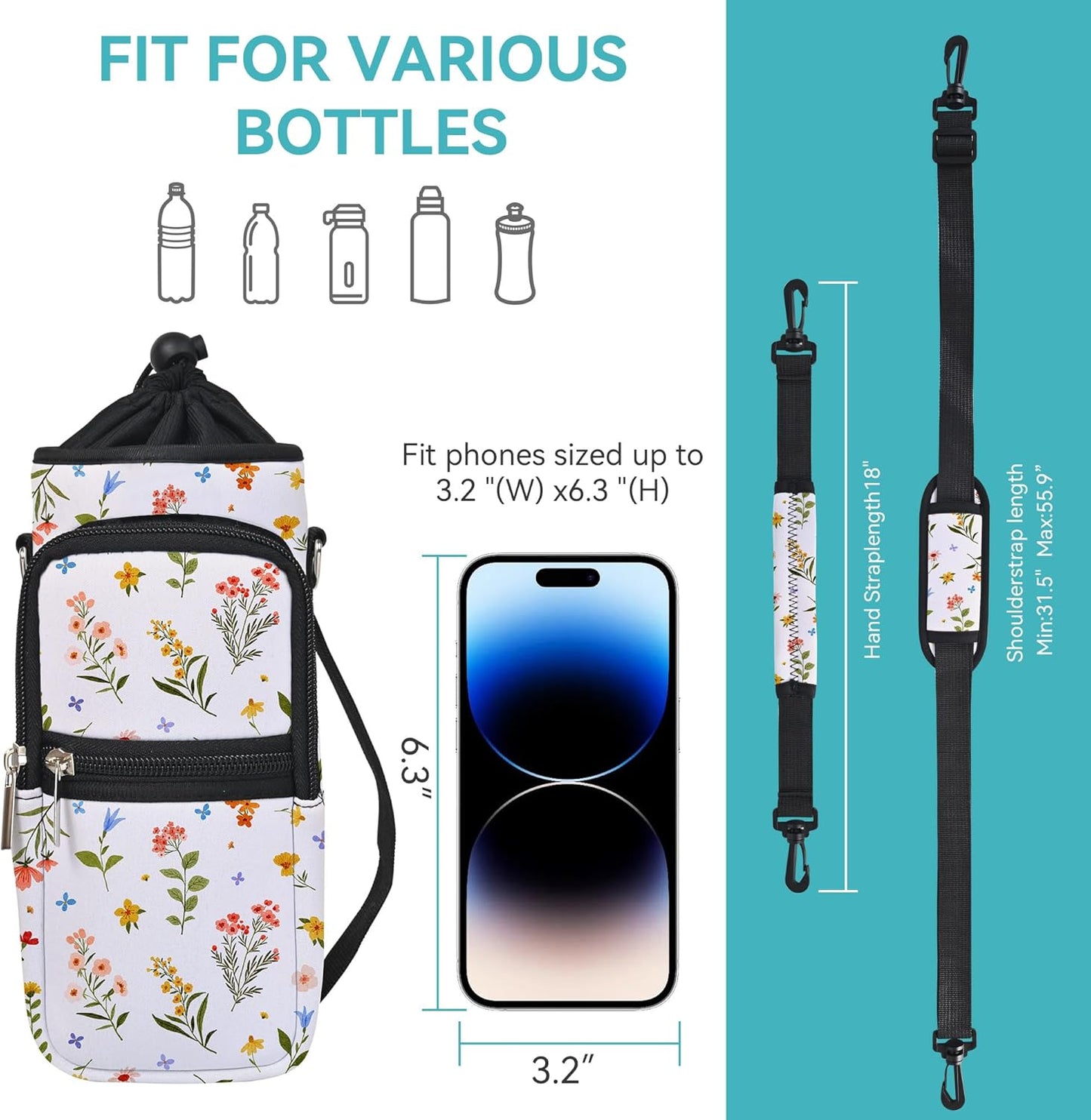 AUPET Water Bottle Sling Bag Sleeve Holder Carrier 25/32/40/64 oz,Insulated Crossbody Water Bottle Case Cover with Strap and Pockets for Men/Women Walking Hiking