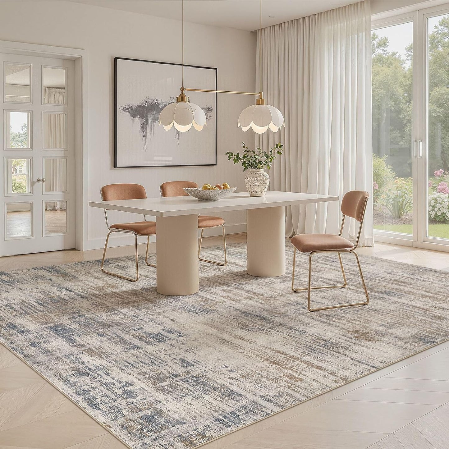 Area Rug for Living Room: 8x10 Washable Neutral Abstract Modern Soft Rugs Non Slip Indoor Floor Stain Resistant Large Carpet for Bedroom Dining Room Office Nursery - Brown