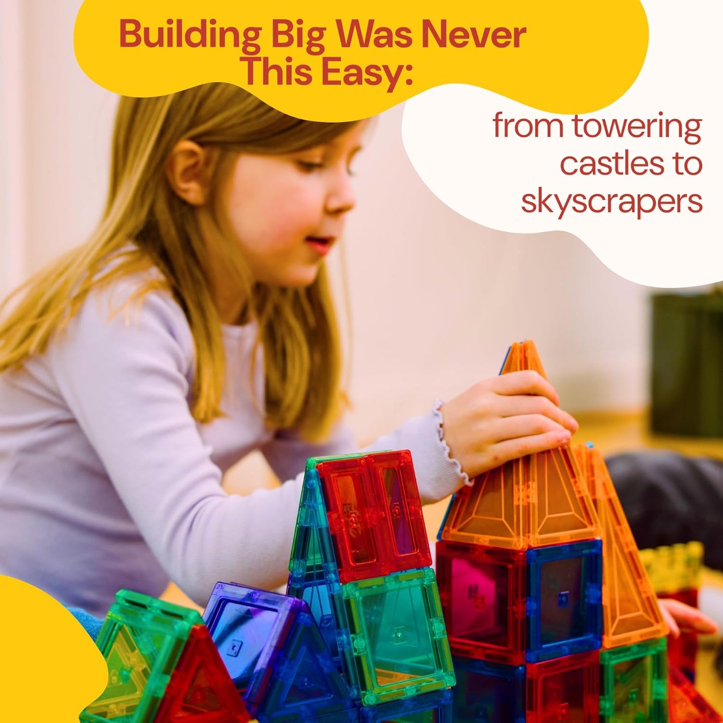 PLAYVIBE Magnetic Tiles 60 Pcs - 3D Magnet Toys for Kids 3+ - STEM Building Blocks - Toddler Learning Essential for Home & Classroom, Boys & Girls - Sensory Toys - Magnetic Blocks