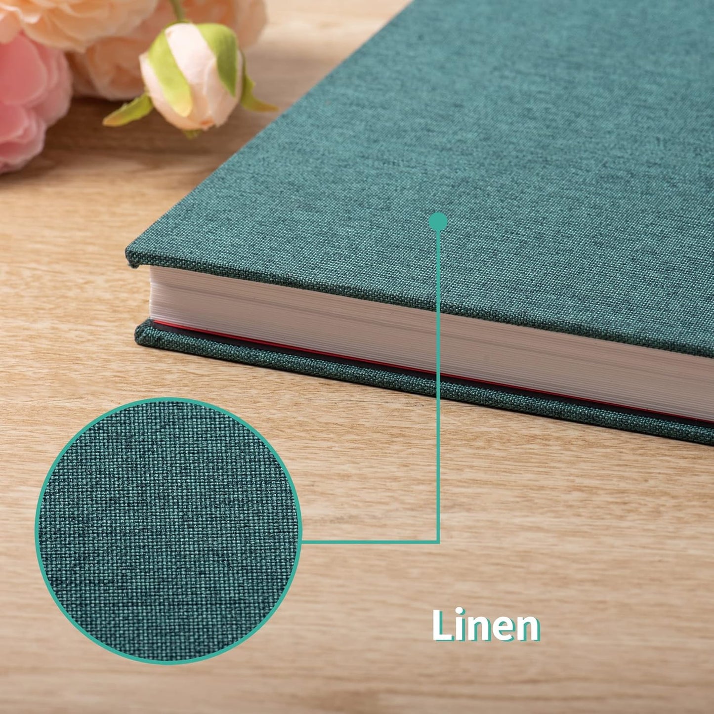 Photo Album - Self Adhesive Scrapbook with Magnetic Linen Cover, 30 Blank Pages for Family, Wedding, Birthday, Christmas, Anniversary (Dark Green)