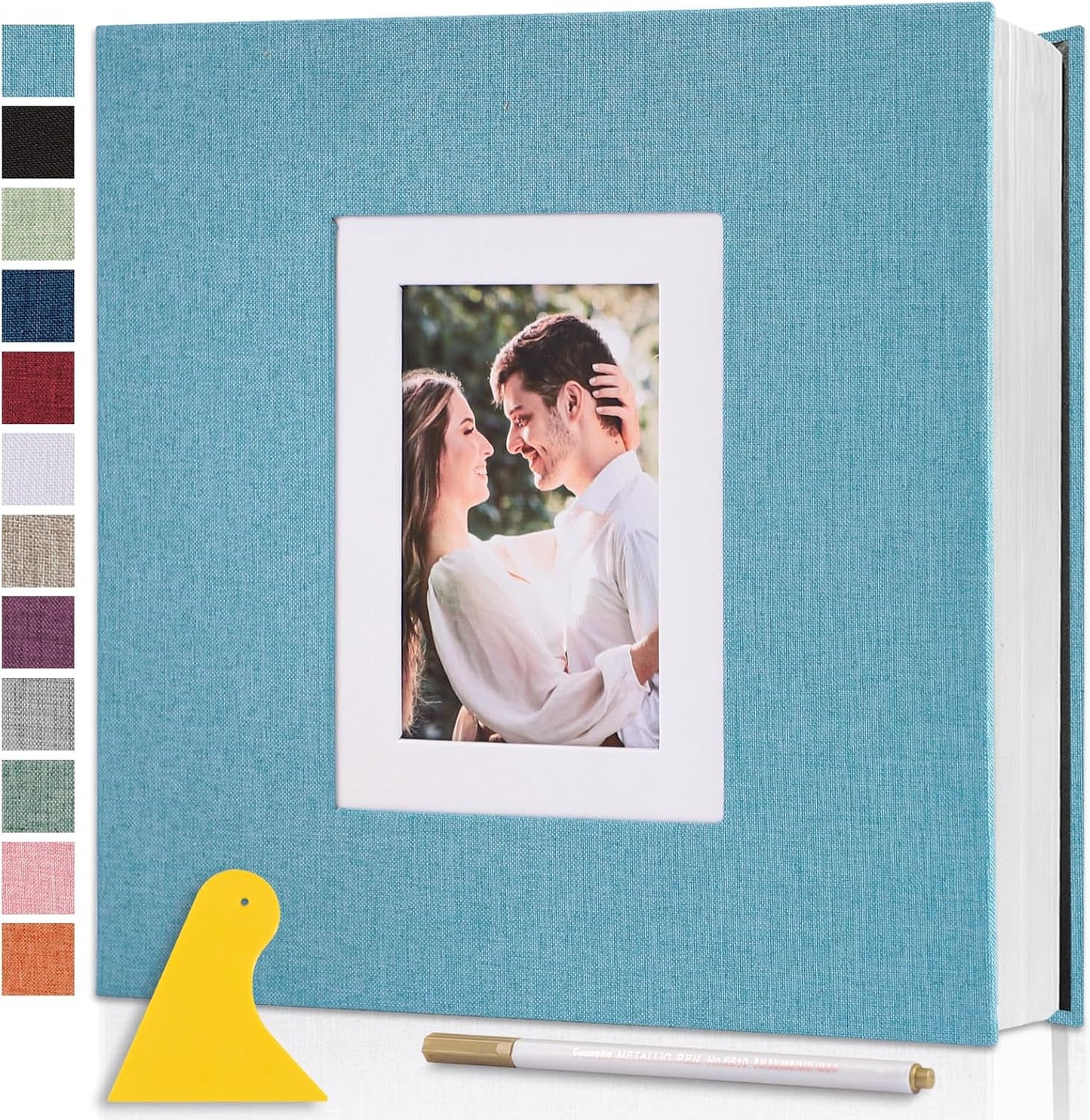 Photo Album Self Adhesive Pages Scrapbook Large Magnetic Photo Albums with Sticky Pages Scrapbooks for Wedding Baby for 4x6 5x7 8x10 Picture Photo Books 13.2x12.8 LightBlue 60 Pages