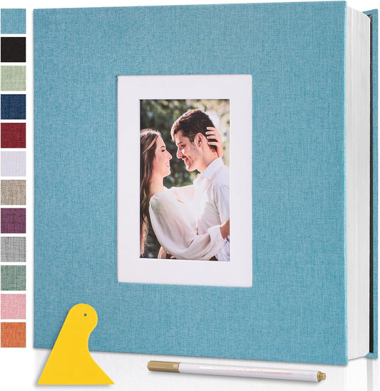 Photo Album Self Adhesive Pages Scrapbook Large Magnetic Photo Albums with Sticky Pages Scrapbooks for Wedding Baby for 4x6 5x7 8x10 Picture Photo Books 11x10.6 LightBlue 40 Pages