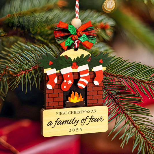 Family of 4 Christmas Ornament 2025 - First Christmas As A Family of Four Ornament, Unique New Parents Gifts Baby First Ornaments for Xmas Tree Decorations