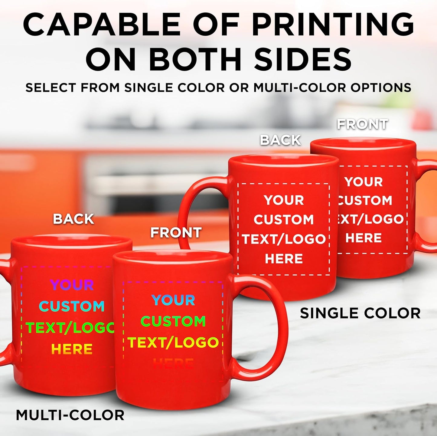 Custom Ceramic Coffee Mugs 11 oz. Set of 100, Personalized Bulk Pack - Coffee cup set, Iced coffee cup, Gaming mug - Red
