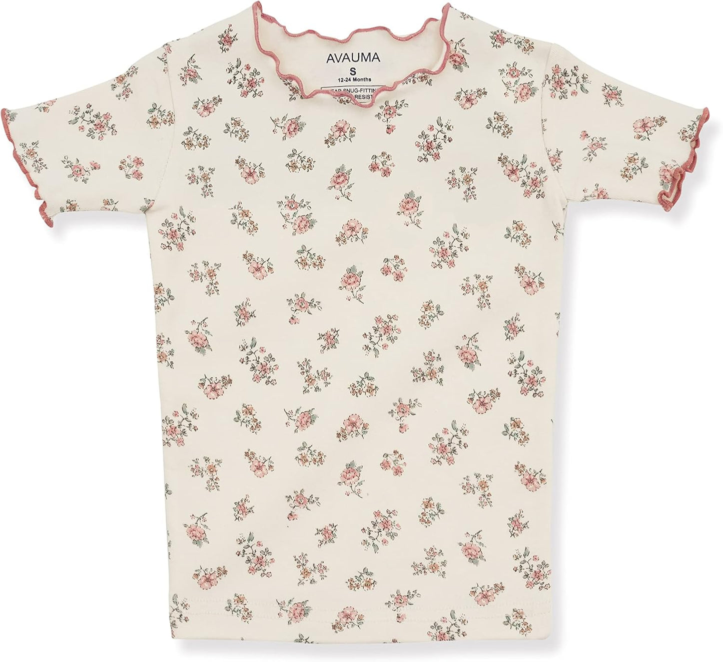 AVAUMA Baby Boy Girl Pajama Set 6M-7T Kids Cute Toddler Snug fit Flower Pattern Design Pjs Cotton Sleepwear Ruffled Shirring