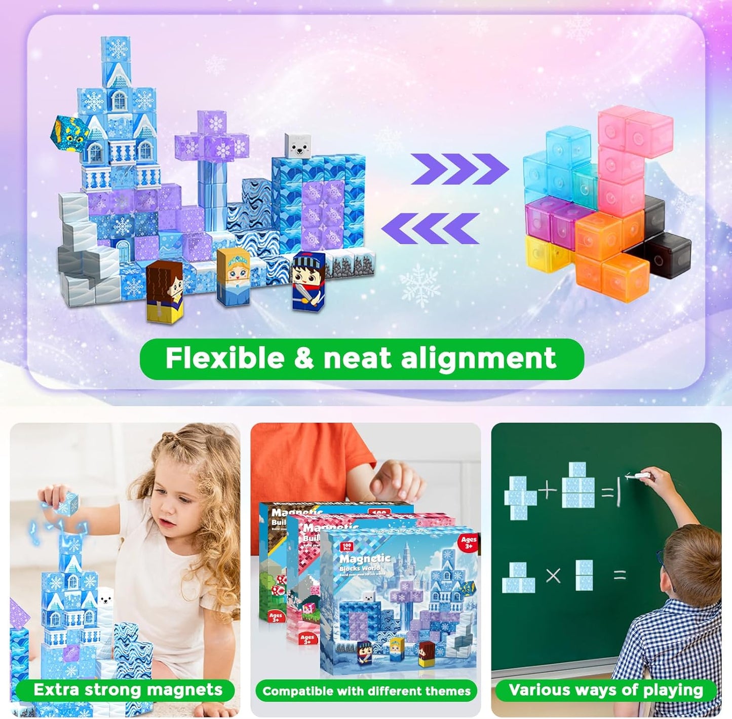 Magnetic Blocks - 100Pcs 0.8in Magnetic Building Block for Kids Ages 4-8, Transparent Magnet Block for Blue Princess Castle Build, Magnet Cubes Tiles Princess Toy for Girl 3 4 5 6 7 8-12 Birthday Gift