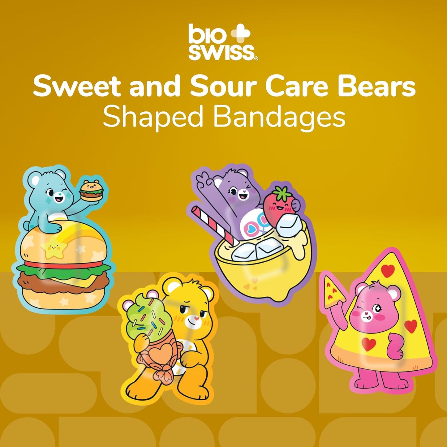 BioSwiss Care Bears Bandages, Sweet and Sour Care Bear Shaped Self Adhesive Bandage, Latex Free Sterile Wound Care, Fun First Aid Kit Supplies for Kids, 24 Count