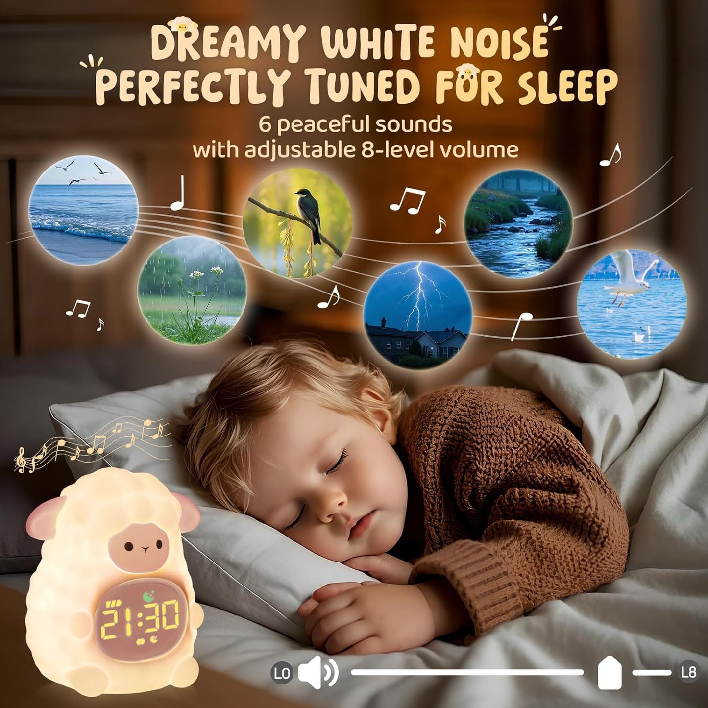 Sheep Alarm Clock with Night Light for Kids with Sleep Training and Sound Machine, Rechargeable Silicone Lamp OK to Wake Clock，Cute Animal Tabletop Lamp, Perfect Sleep Companion for Boys Girls, Pink