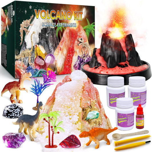 UNGLINGA Erupting Volcano Science Kit for Kids, Gemstone Donosaur Dig Volcano, Snow Eruption Volcano, Chemistry Experiment Lab Toys Gift for Boys & Girls